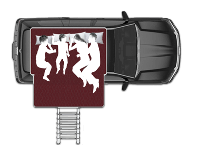 Opciones de alojamiento en la tienda de techo de carcasa rígida Skycamp 3.0 para 4 personas